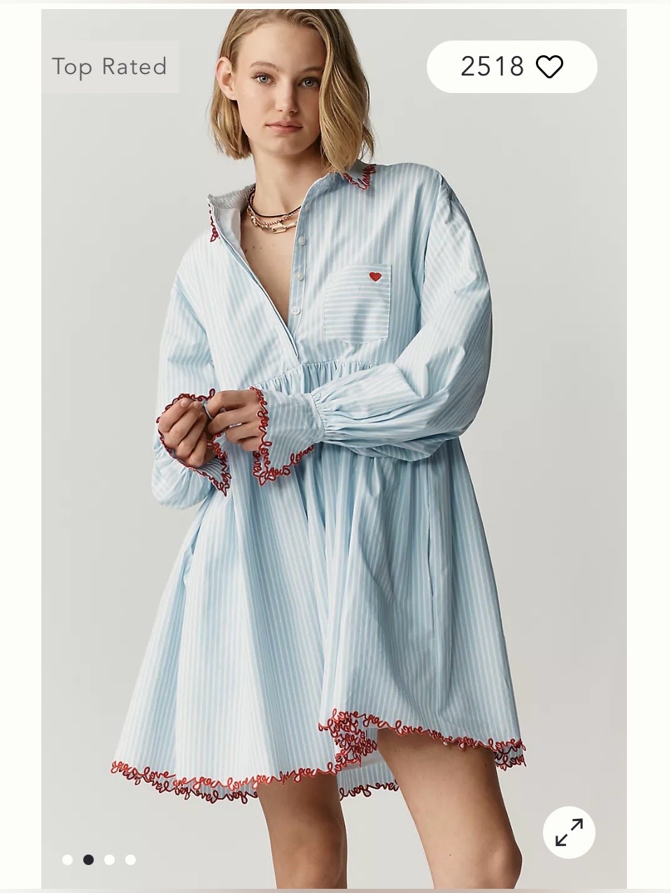 Nwt Size Mp -Maeve Love Letter Embroidered Swing Shirtdress 100% Cotton (Us$168)